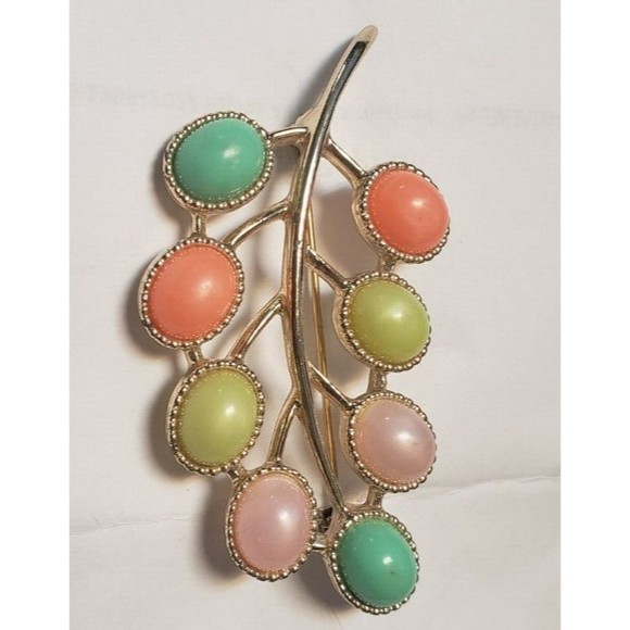 Vintage Sarah Coventry Gold tone Lucite Pastel Cabochon Brooch Pin - Picture 5 of 10